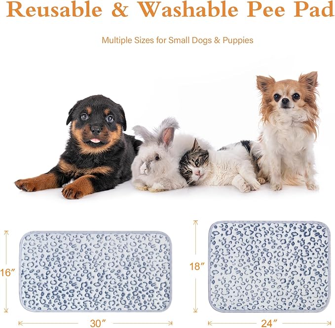 Qeils Reusable Puppy Pads, 2 Pack Washable Pee Pads for Dogs, Waterproof Non Slip Wee Wee pad, Absorbent and Leakproof Training Mats for Potty, Crate, Playpen, Bed, Sofa, 16"x 30"