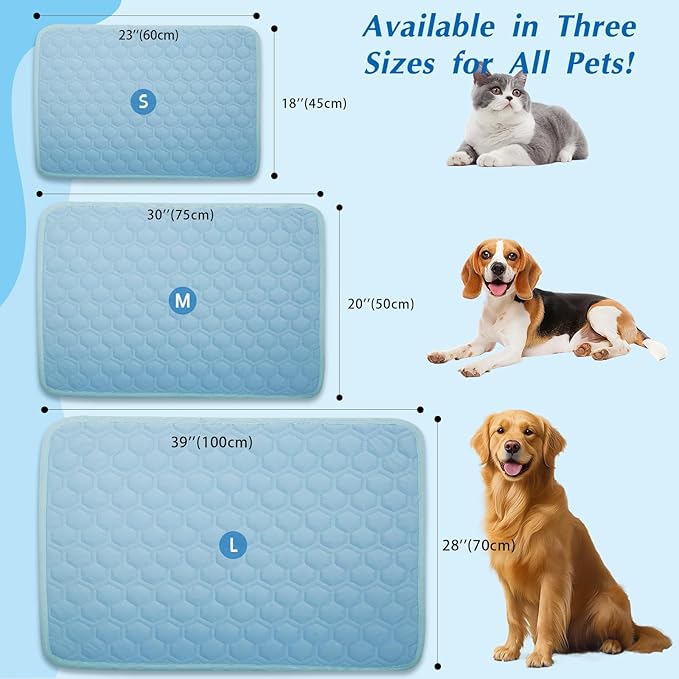 Cooling Mat for Dogs, Thick Breathable Dog Cooling Mat Q-MAX>0.45, Dog Cooling Bed Chill Cool Fiber & Non-Slip Bottom Cold Crate Pad Kennel Bed for Dog Puppy and Cat, Non-Toxic, Foldable & Washable