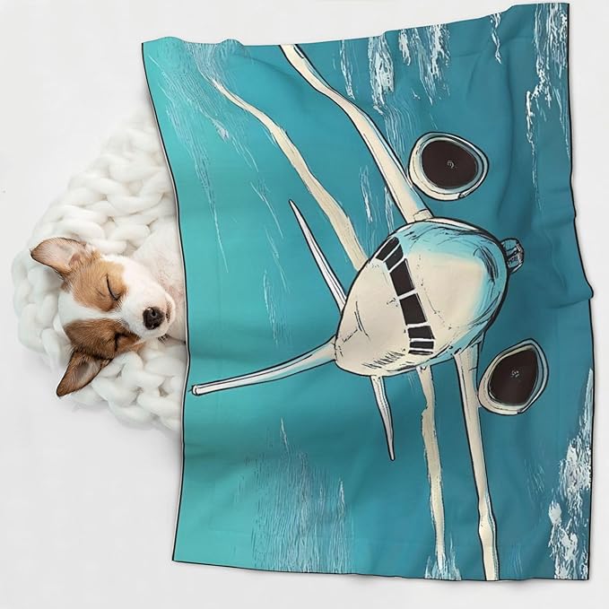 Waterproof Dog Blanket Soft Pet Blanket for Puppy Cat, Fleece Cat Throw Blankets for Furniture Bed Couch Sofa Reversible - Comic Airplane Cockpit Illustration