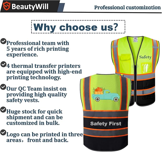 10 Pack Custom Safety Vest Customized Logo Mesh Vest Class 2 High Visibility Reflective Vest with Pockets Workwear（Yellow Black，L ）