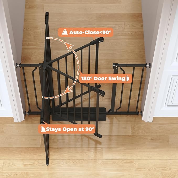 29"-51" Baby Gate for Stairs, Auto Close Stroller Friendly Dog Gate Indoor for Doorways, Pressure Mounted Baby Gate, Easy Walk Through Gate for Children & Pets, Black