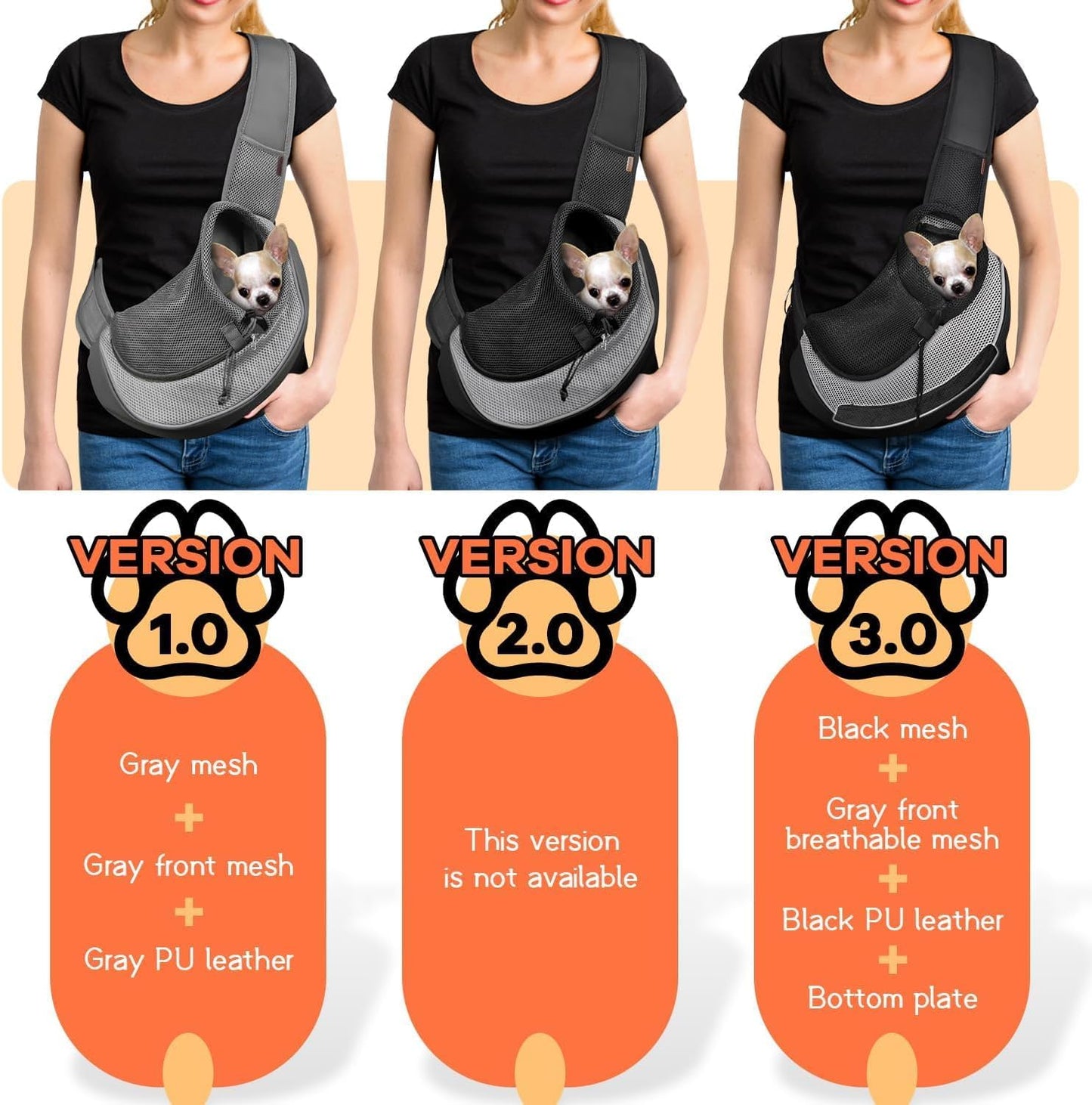 YUDODO Pet Sling Carrier for Small Dogs & Cats – Hands-Free Puppy Carrier with Safety Hook, Large Zipper Pocket, Soft Breathable Mesh, Adjustable Strap & Reflective Strip (Gray 3.0 M)