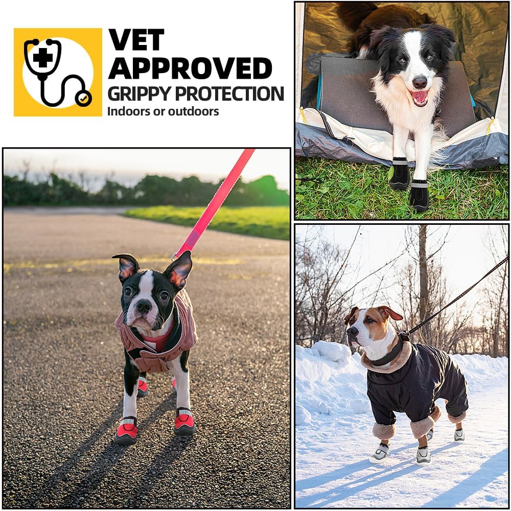 Hcpet Dog Boots for Large Dogs, Dog Shoes for Hot Pavement Winter Snow, Paw Protector Dog Booties Designed for Comfort and Breathability, Outdoor Booties for Small Medium Dogs for Hiking Grey Size 5