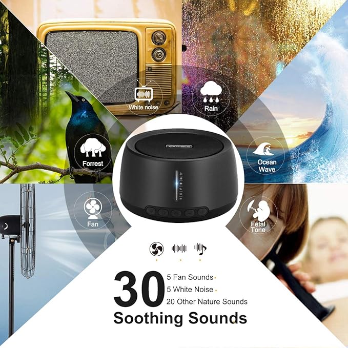 Sound Machine for Sleeping, Exmate Noise Machine for Office Privacy with 30 Non-Looping HiFi Soothing Sound, Memory Function and Timer Sound Machine for Adult Kid Home Office Travel
