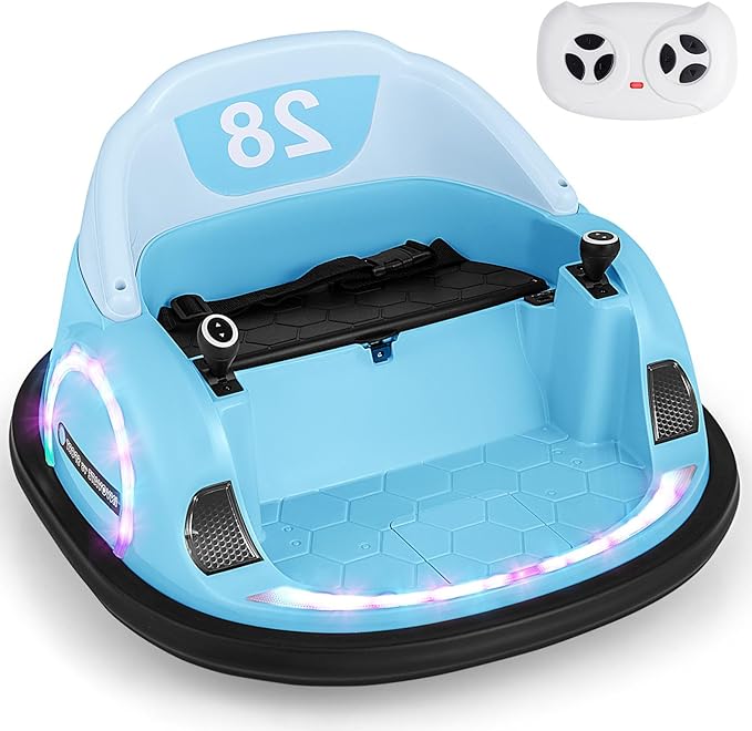 GLACER 12V Bumper Car, Electric Kids Bumper Car w/Parental Remote, 3-Speed, 360°Spin, Music, LED Light, Battery Ride on Bumper Car w/Dual Joysticks, Baby Bumper Car for Toddlers 18 Months+ (Blue)