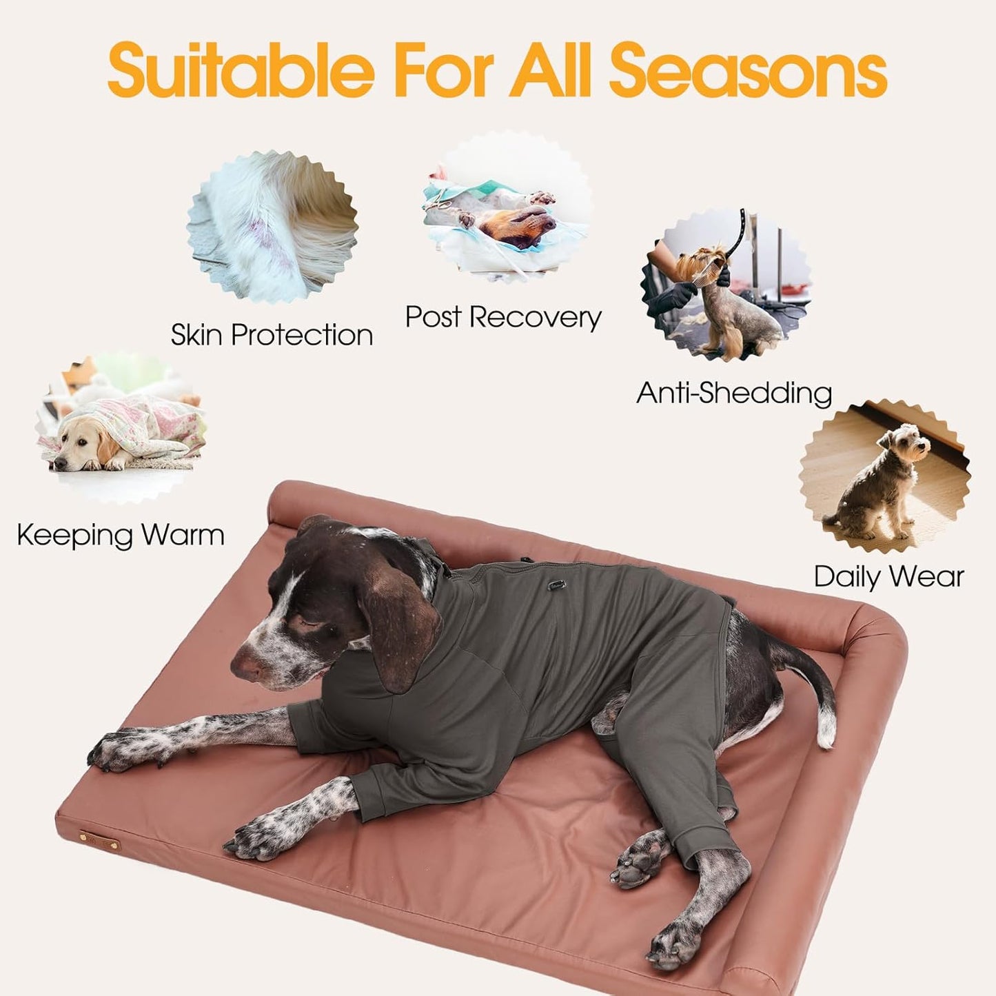 Dog Pajamas for Large Breeds with Back Zipper, Stretchy Pjs for Pets Boys & Girls, Long Sleeve Anti-Licking Recovery Suit for Dogs, Dog E-Collar Alternative for Weimaraner, Dalmatian, Grey XL