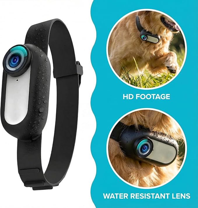1080P Cat Camera Collar, Wireless Dog Collar Camera, Pet Collar Camera with Video Record, Cat Collar with Camera, Small Action Camera for Pet Supplies, for Cats/Dogs Tracking