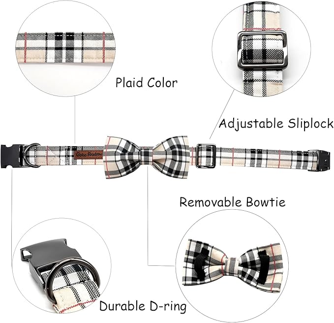 Bow Dog Collar-Plaid Pet Collar Cute Pet Bow Soft Girl or Boy Dog Collars with Metal Buckle Adjustable Collars for Medium Dogs