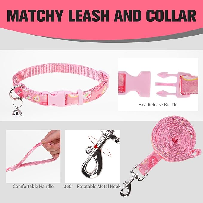 EXPAWLORER Small Dog Valentines Harness and Leash Set - Cute Puppy Harness Leash Dog Collar with AirTag Holder Silicone Case, Soft Padded Step in Pet Vest Reflective for Outdoor Walking, Heart S