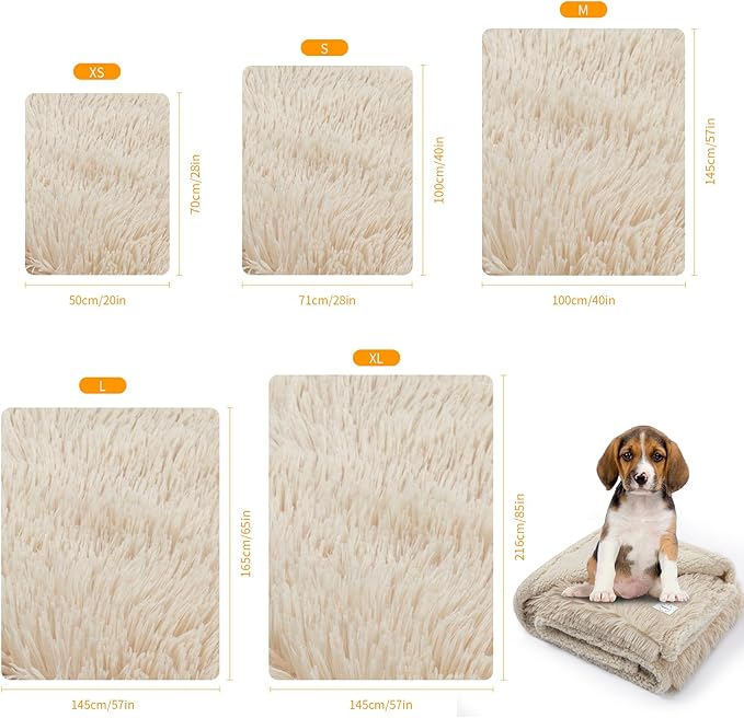 Long Faux Fur Calming Pet Blankets for Large Dogs Waterproof Cream Dog Blanket for Couch Sofa Cover Washable Puppy Bed Covers (Cream,XL-85x57in)