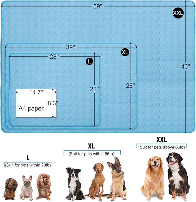 Dog Cooling Mat, Pet Dog Self Cooling Pad, Ice Silk Washable Summer Cool Mat for Cats, Kennels, Crates and Beds (XX-Large 59''×40'', Blue)