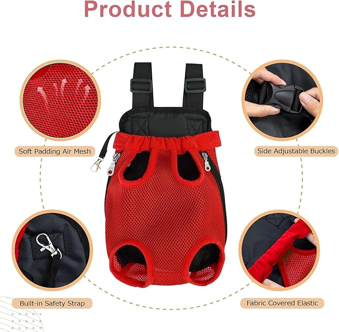Dog Carrier Backpack, Adjustable Puppy Front Carrier Backpack, Ventilated Dog Chest Carrier for Hiking Camping Travel, Sling Bag for Small Medium Dog Cat Rabbit Puppies, Suit 3-5 lbs (Beige, S)