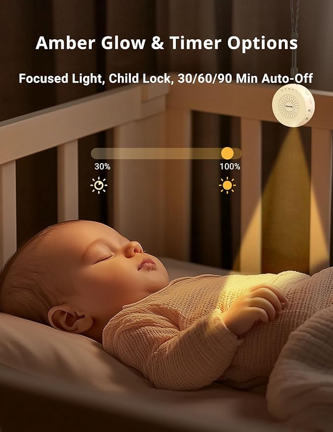 FOXFINE White Noise Machine, Portable Sound Machine with 36 Soothing Sounds, Focused Light, Timer, for Sleeping, Baby, Adults, Home & Travel, White