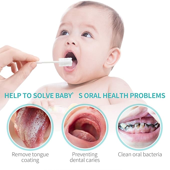 dearlomum Baby Tongue Cleaner, Newborn Toothbrush, 48PCS Disposable Infant Clean Mouth,Gauze Gum Cleaner Baby Oral Cleaning Stick Dental Care for 0-36 Month