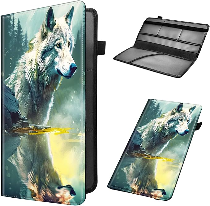 Car Registration & Insurance Holder, Leather Glove Box Organizer, Cool Accessories for ID, Driver's License Cards & Essential Documents, Business Cards, Men & Women, Forest Wolfs