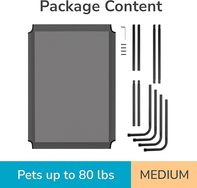 Elevated Dog Bed Raised for Large Sizes Dogs, Portable Outdoor Dog Cot, Installation Requires No Tools, Frame with Washable Cooling Breathable Mesh Anti-Slip Feet, Indoor Pet Bed Cots, 50 Inches Gray