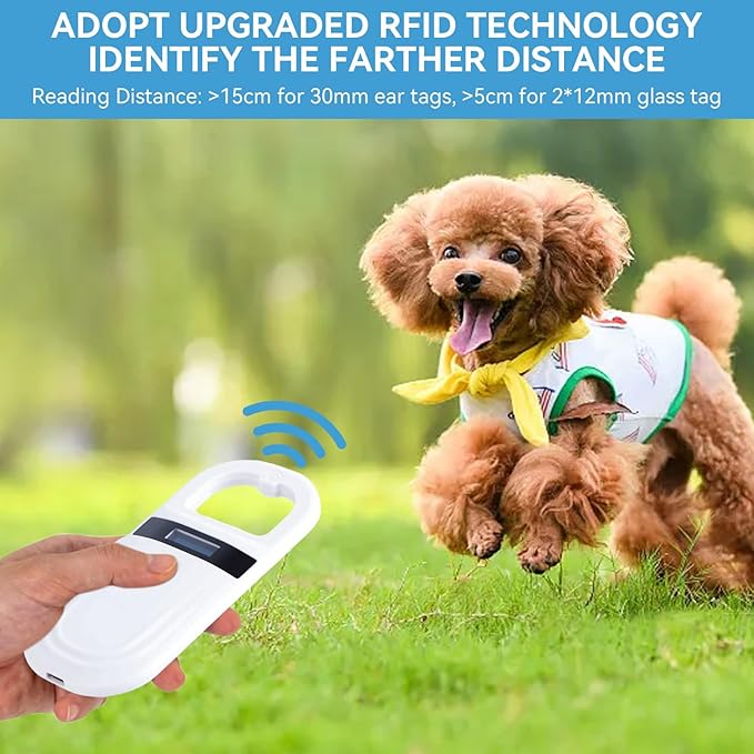 Pet Microchip Scanner, Rechargeable Pet Microchip Reader Pet Chip ID Scanner with OLED Display Screen Supports FDX-B (ISO11784/11785) and EMID Microchips for Animal/Pets/Pigs/Dogs/Cats