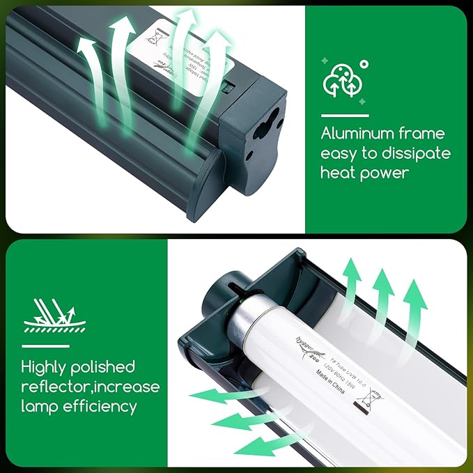 T8 Reptile Light Fixture Combo Kit 15W 18.3IN Green Fluorescent Tube 10.0 UVB Light Bulb for Bearded Dragon Lizards Tortoise 1 Count
