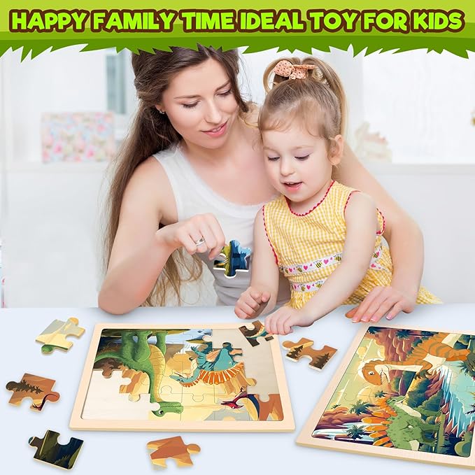 4 Packs Puzzles for Kids Ages 4-6, Wooden Dinosaur Puzzles for Toddlers Ages 2-4, Preschool Educational Dino Puzzles Boards Toys Gifts for 3 4 5 6 Boys Girls
