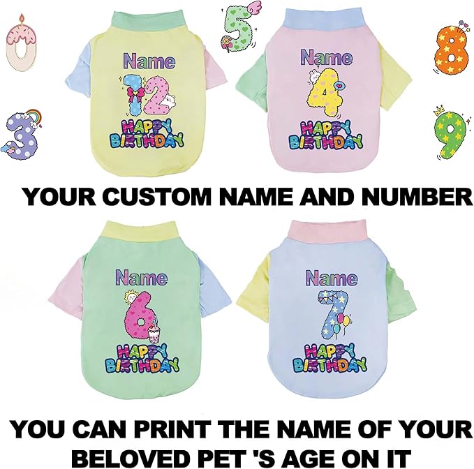 Custom Dog Birthday Shirt,Personalized Pet Apparel Print with Name Age Number,Pet Birthday Outfit,Lightweight Breathable Cotton Vest for Small Medium Large Dogs Cat (Dopamine Yellow, Small)