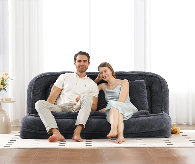 Double Human Dog Bed for Adult and Kids, Comfy Foldable Lazy Floor Loveseat Sofa Bed with 5 Adjustable Position, Upholstered Floor Bean Bag Lounger Chair for Bedroom, Living Room,Office (Dark Gray.)