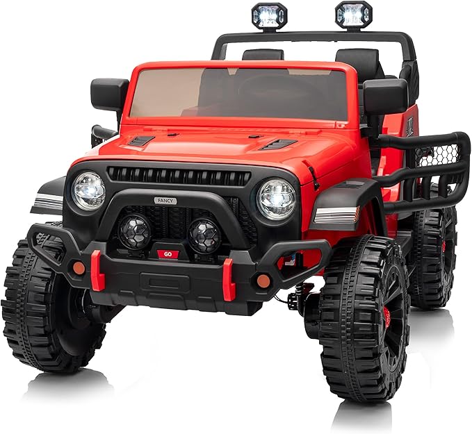 2 Seater Ride on Toy Car for Kids, 24V 4WD Ride-on Truck Kids Electric Car with Remote Control, 4x200W Motors - Red