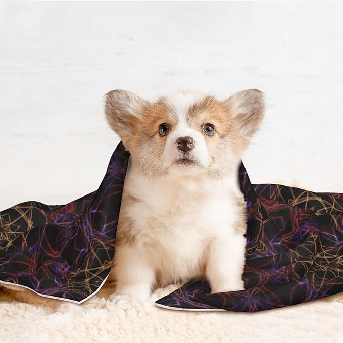 Reversible Plush Pet Blanket for Puppies Kittens, Magic Smoking Sacred Geometric, Double Sided Gentle Dot Texture for New Pets Adjusting to Home Environment Softly