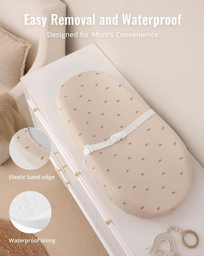 Blissful Diary Muslin Baby Changing Pad with Waterproof Lining Foam, Diaper Changing Table Pad with Cover for Dressers (Sunshine, Avocado)