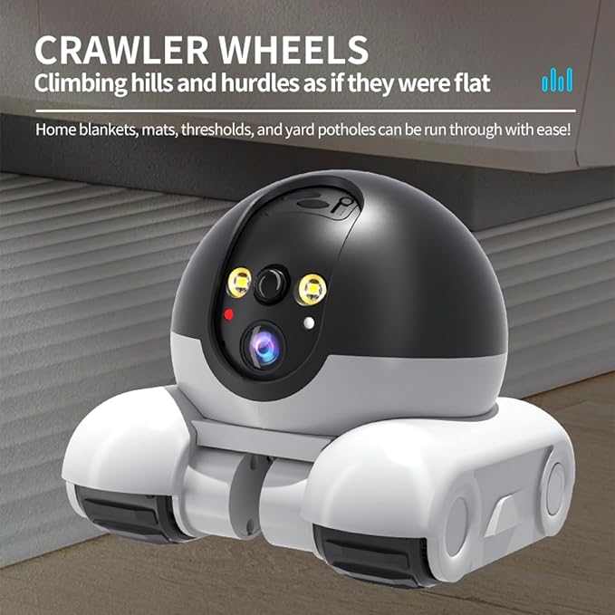 Yoidesu Camera Robot, Movable Pet Cam with Wheels, 1080P 2MP Dual-Lens HD WiFi Security Camera with Phone App, Support 2 Way Talk Tracking for Cat Dog Baby