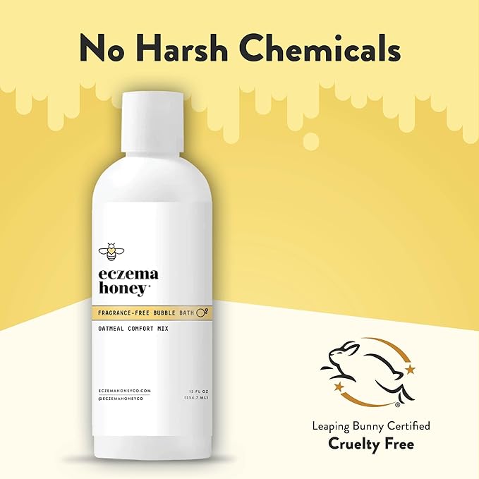 ECZEMA HONEY Fragrance-Free Oatmeal Comfort Bubble Bath - Sensitive Skin Body Wash & Bath Soak - Moisturizing Bath Products - Nourishing Bubble Bath for Women, Men, & Kids (12 Oz)
