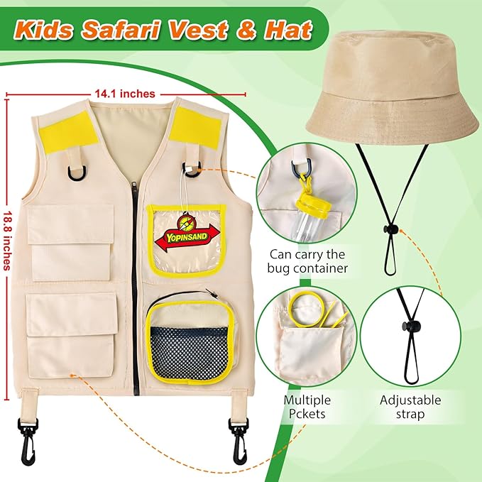Kids Explorer Kit & Bug Catcher Kit, Kids Camping Gear for Kids, Outdoor Exploration Set with Vest & Hat, Ideal Outdoor Camping Adventure Toys for Ages 3 4 5 6 7 8 Boys Girls