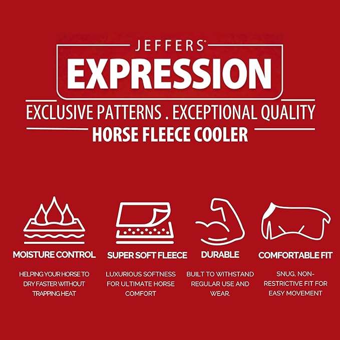 Jeffers Expression Fleece Cooler for Horses, Standard Neck, Cattle Drive 69"- Equine Towel Blanket, Moisture Absorbent, Light Weight, Best for Drying, Exercise, Bathing, Adjustable Belly Bands