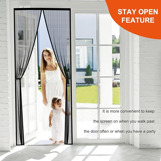 Reversible Left Right Side Opening Fiberglass Magnetic Screen Door, Fit Door Size 60x80in,Heavy Duty Fiberglass Screen Door Mesh for Front, Patio Sliding Door, French Bug Door Screen Magnetic Closure