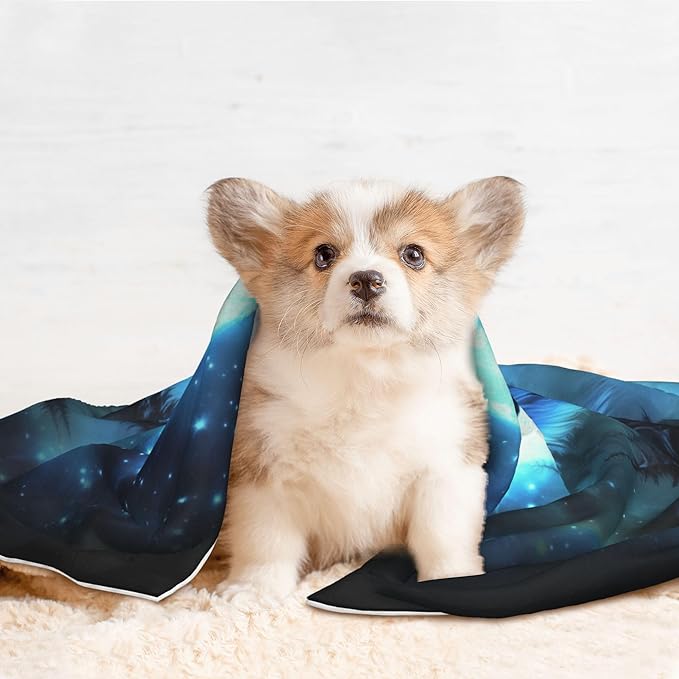 Wolf Blanket for Pet - Animal Throw Blanket 23x16 Moon Night Couch Blankets for Puppy Dogs Cats