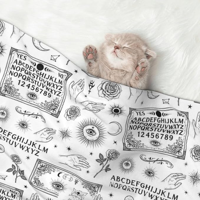 Reversible Plush Dot Pet Blanket for Dogs and Cats, Spirit Board with Skull Occultism Set, Ultra Soft Two Sided Design with Warm Fuzzy Side and Smooth Side for Comfort