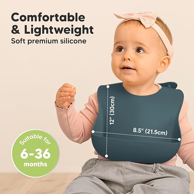 KeaBabies 2-Pack Silicone Baby Bibs for Eating - Sturdy Food-Grade Silicone Bibs for Babies Girl, Boy, Large Food Catcher, Clean & Put On Easily, Waterproof Toddler Feeding Essentials (Rocky)