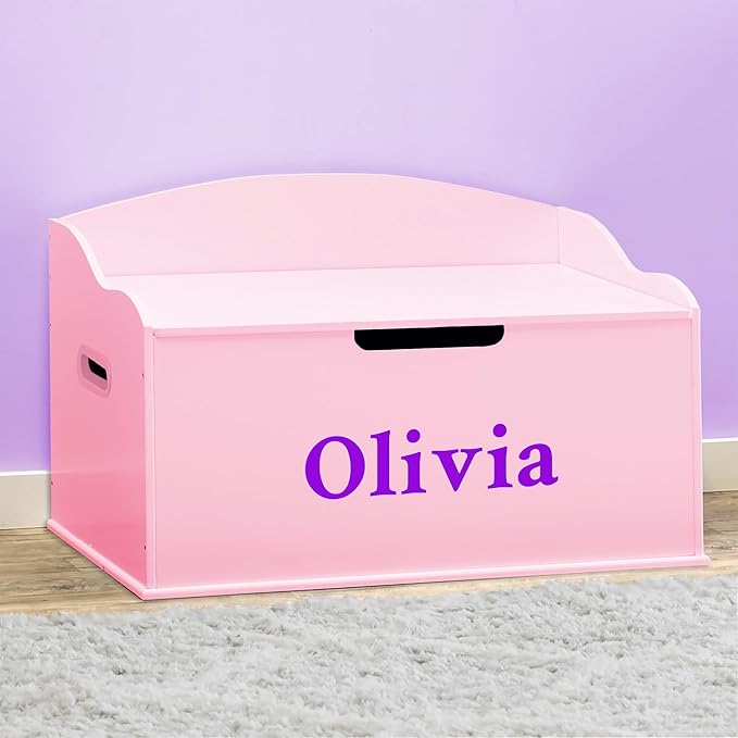 DIBSIES Personalized Creative Wonders Toy Box, Signature Series for Girls, 30 x 19.25 x 18 inches, Soft-Close Lid (Pink)