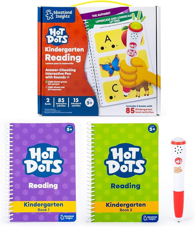 Educational Insights Hot Dots Kindergarten Reading Set - Kindergarten Workbooks with Interactive Pen, Homeschool Learning Activities, Learn to Read Activity Books for Kids Ages 5+