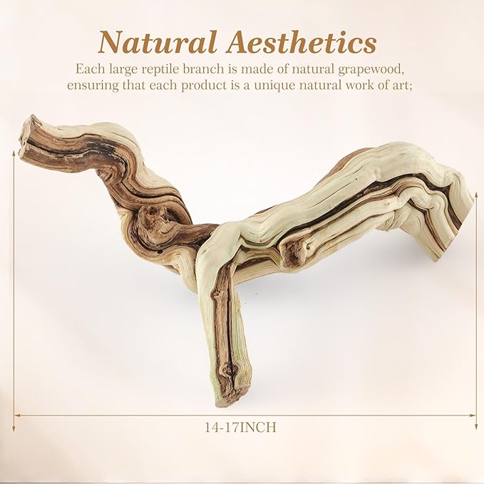 Janinka 14-17" Length Large Wood Reptile Branch for Bearded Dragon Driftwood Reptile Climbing Habitat Decoration for Terrarium Tree Trunk Ornament Gecko Frog Chameleon Spider