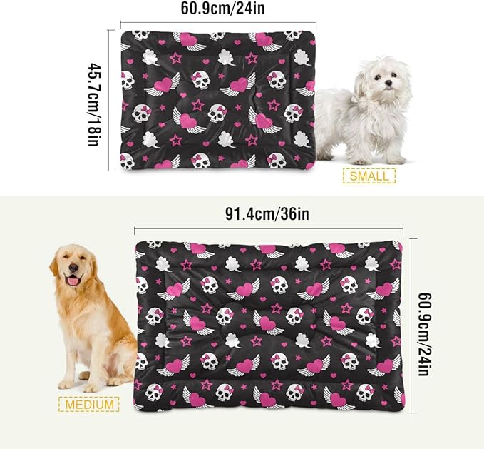 Pet Bed Skull Wings Heart Dog Bed Mat Absorbing Non Slip Pad Pet Sleeping Mat for Small, Medium, and Large Dogs Puppy Cat 36 in x 24 in