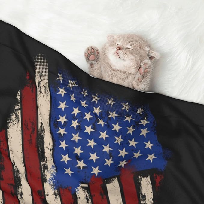 Pet Blanket for Couches and Beds, American Flag Grunge USA Flag, Reversible Double Sided Plush Design with Soft Bumpy Texture and Smooth Surface, Furniture Protector