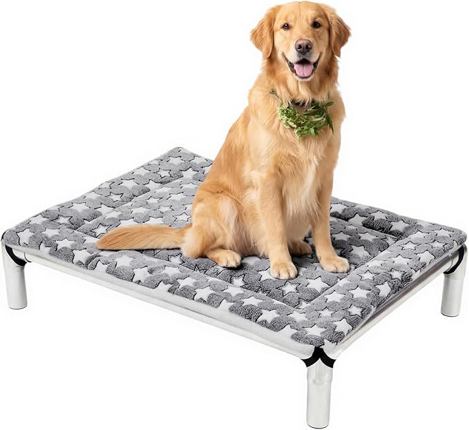 Elevated Dog Bed Cover Outdoor Dog Cot Replacement Cover for Large Crate Bed 42 x 30 Inch Warm Thermal Pet Pad Mat with Corner Straps Reversible Fleece Puppy Crate Kennel Mat