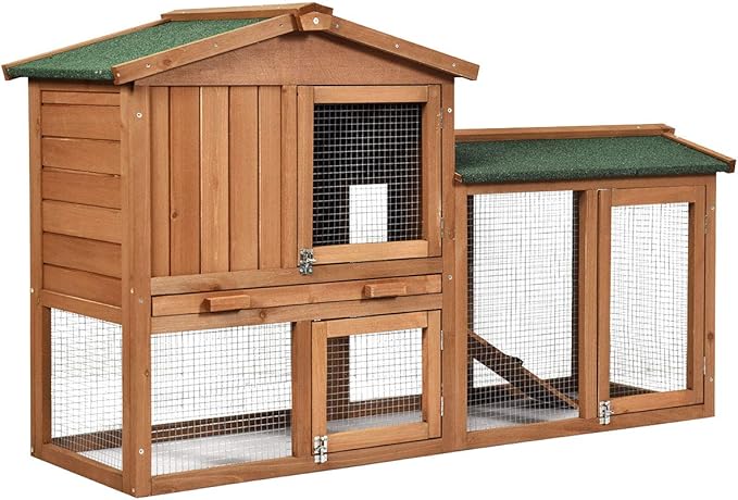 Tangkula Rabbit Hutch Indoor and Outdoor, 58-Inch Bunny Cage with Removable Tray & Ramp, Wood Chicken Coop with Waterproof Roof for Rabbits, Chicken and Guinea Pigs