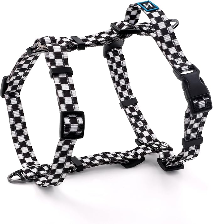 Roses&Poetry Dog Harness for Large Dogs, 6 Point Adjustable Fit No Pull Harness with Handle for Control and Easy Walking, Reflective Pet Halter Harnesses（Blackwhite-L）
