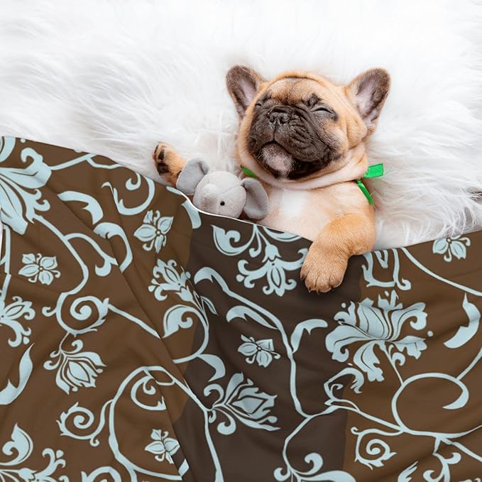 Vintage Floral Blanket for Dog Cat - Retro Light Blue Flower Throw Blanket 30x20 Pet Blanket for Couch Sofa Bed