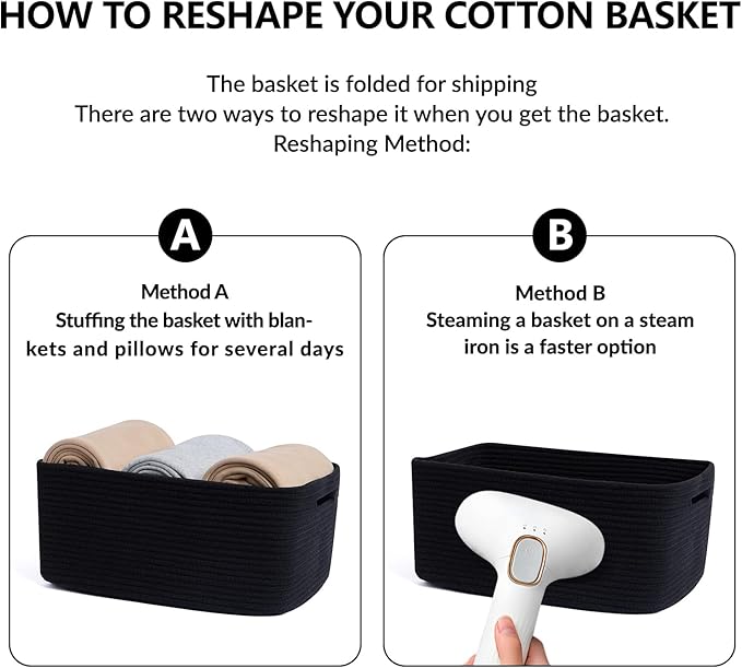 Large Storage Baskets for Organizing, Closet Shelf Baskets for Clothes Blanket Towels, Baby Nursery, Toy Bins Box, Woven Rope Baskets, 17 x 13 x 7.5”, 4 Packs Black