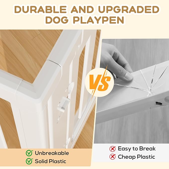 Clear Dog Play Pen,Pet Playpen with Door,Easy to Clean and Install Puppy pens for Both Indoor and Outdoor use (White, 23.6 inch Height, 12 Panels)