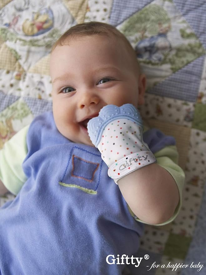 Giftty Teething Mitten Chew Mitt Baby Teether Glove - Self Soothing Teether, Teething Pain Relief Soothing Toy, Prevent Scratches - For 0-6 Months