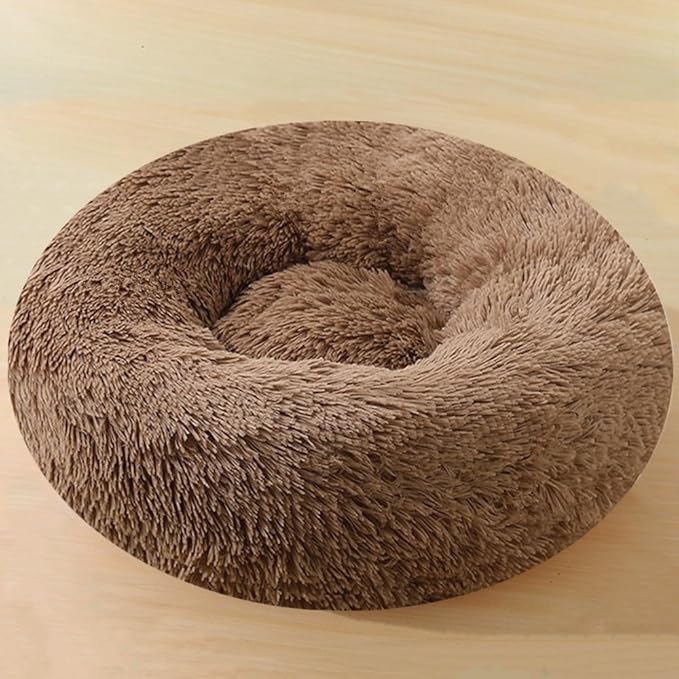 Calming Donut Dog & Cat Bed, 36 Inch Round Fluffy Dog Beds for Small Medium Large Dogs and Cats Anti-Anxiety, Puppy Bed, Washable Round Cozy Soft Pet Bed (Coffee)