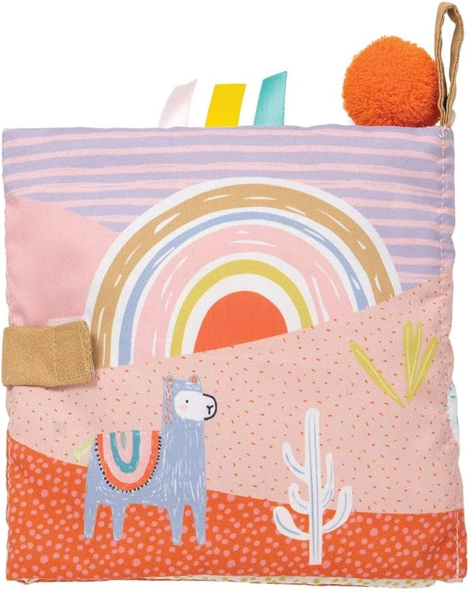 Manhattan Toy Llama Themed Soft Baby Activity Book with Squeaker, Crinkle Paper and Baby-safe Mirror Small